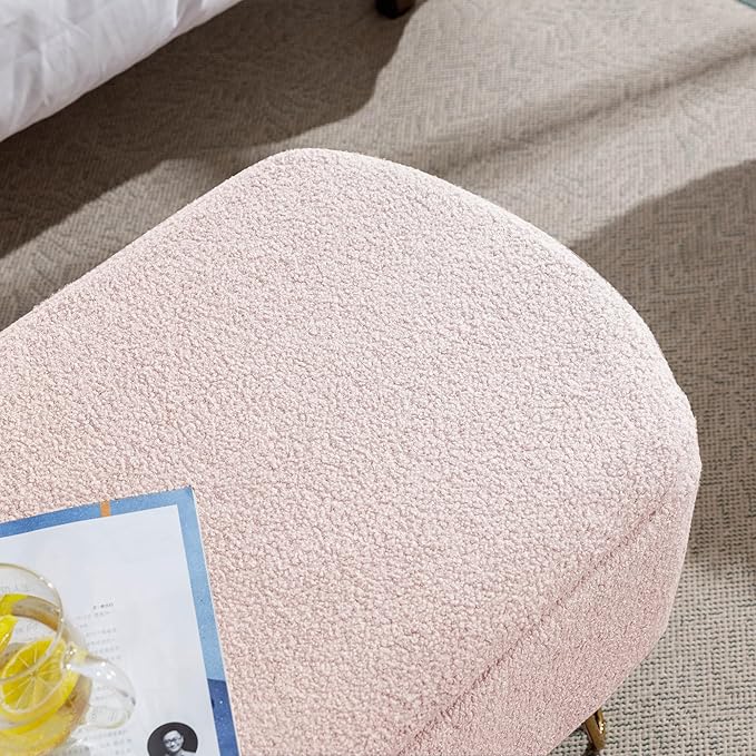 Storage Ottoman for End of Bed with Gold Metal Legs,Modern Faux Fur Entryway Bench Upholstered Padded,for Living Room Bedroom Pink