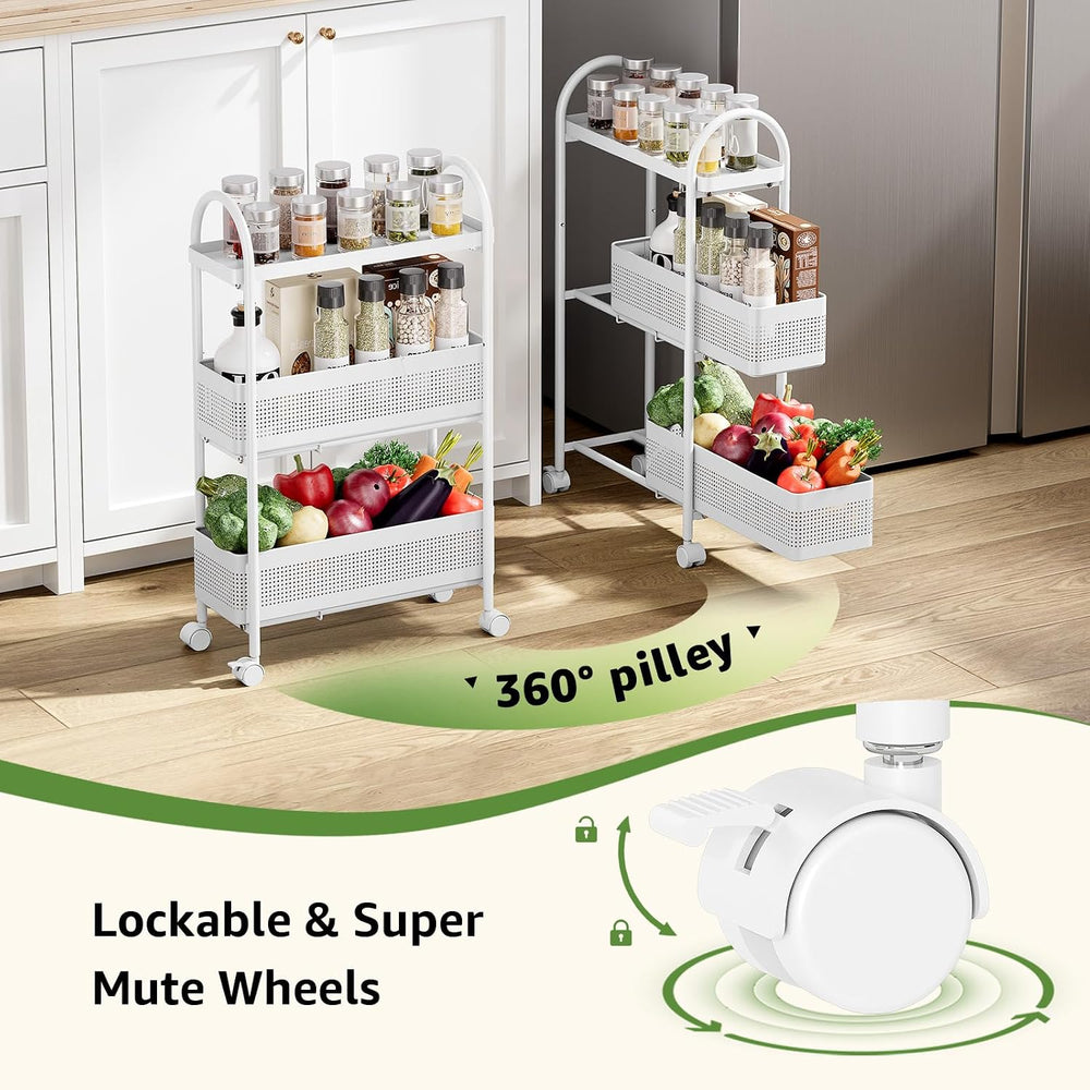 KINGRACK 3 Tier Slim Rolling Cart with Drawer, Metal Utility Storage Cart | 2...