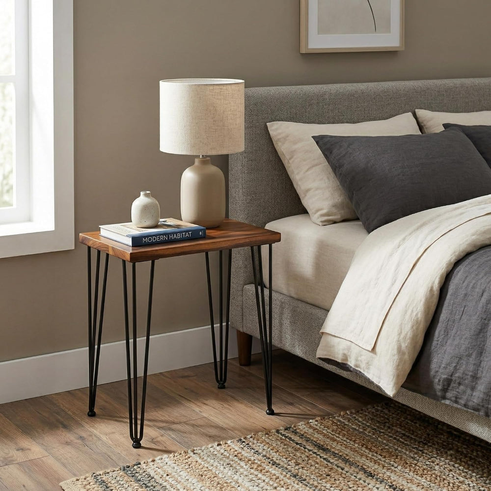 Walnut Solid Wood Side Table - 24 W 12 D Narrow End Table for Living Room, Ha...
