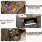 Farmhouse Nightstand with Charging Station, 18" Modern Wood Side Table, 2 Drawers End Table & Roman Column Design for Living Room, Bedside Table with Open Shelf for Bed Room, Dark Rustic Oak