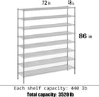 18" Deep x 72" Wide x 86" Height Wire Shelving Kit | 8-Tier | NSF Commercial Storage Rack Unit