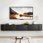 SHGJ&SOFT Floating TV Stand Wall Mounted Media Console with Door Entertainment Centerwith Storage Cabinets, Wall Mounted TV Shelf for Bedroom,Living Room (Black, 63IN)