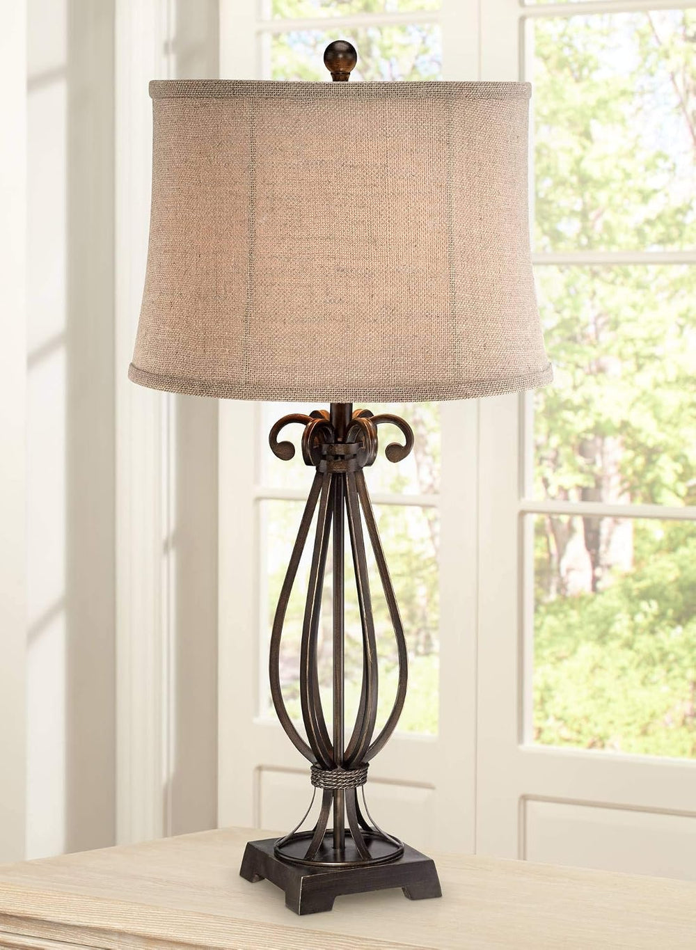 Regency Hill 32" Large Table Lamp Taos Scroll Metal Iron Bronze Brown