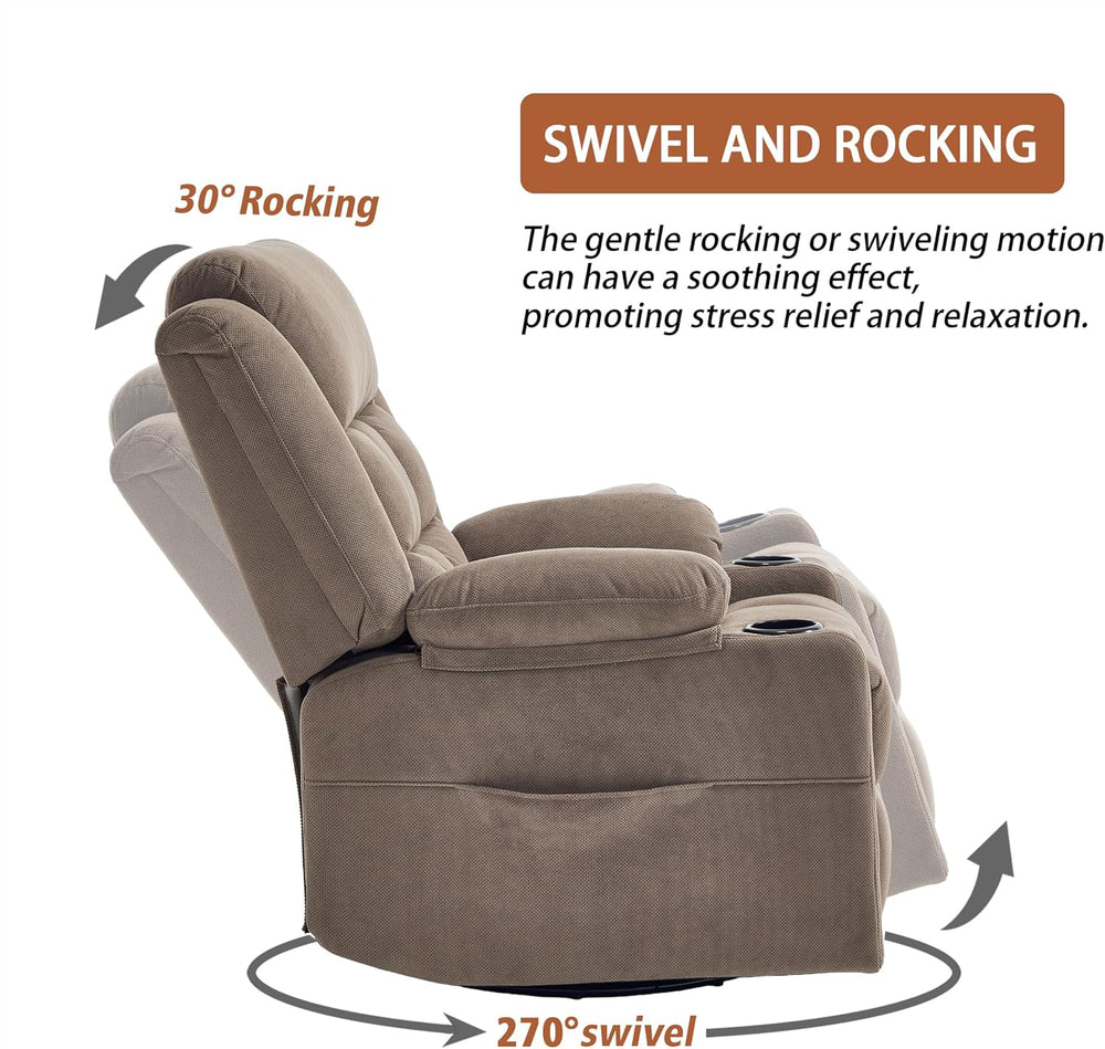 Ketaiyou Rocker Swivel Recliner Chair for Adults, Overstuffed Manual Recliner...