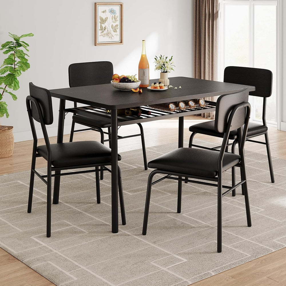 GarveeHome Dining Table Set for 4 with Storage Rack, Black | 5-Piece Kitchen ...