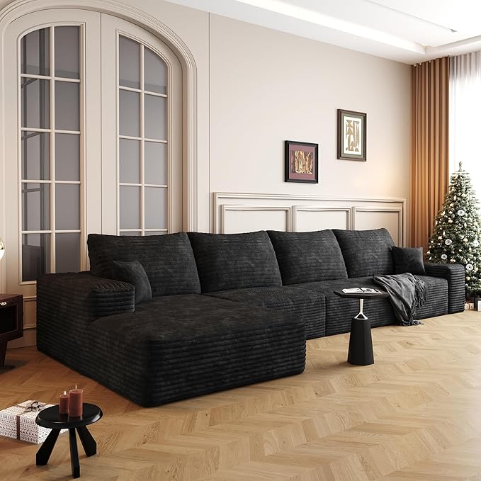 135" Oversized Compressed Sectional Sofa - 33D High-Density Foam Cloud Couch with Deep Seat - Minimalist 3-Piece Corduroy Upholstered Boneless Modular Lounge Couch | Breathable material, Full Foam, Anti-slip