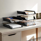Simple Houseware 2-Tier Stackable Letter Tray Organizer – Desktop File Holder for A4/Letter Size Paper, Document Sorter, Office Desk Paper Organizer, Black