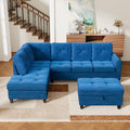 Sectional Couches for Living Room with Movable Chaise & Storage Ottoman - 97.5" Velvet L Shaped Couches for Living Room Apartment, 4 Seat Home Furniture Modular Sectional Sofas, Blue