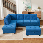 Sectional Couches for Living Room with Movable Chaise & Storage Ottoman - 97.5" Velvet L Shaped Couches for Living Room Apartment, 4 Seat Home Furniture Modular Sectional Sofas, Blue