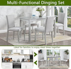 KEIKI 5-Piece Standard Height Dining Table Set with Rectangular Table and 4 Upholstered Chair, for 4 Person, Crystal Decoration Wooden Table Set, Easy Assembly, for Kitchen, Dining Room, Silver Grey