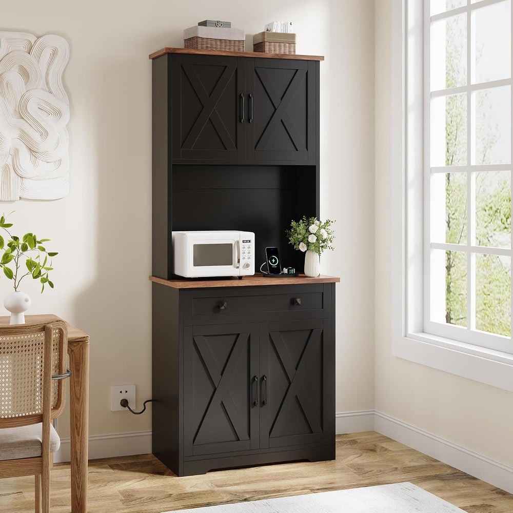 GAOMON 71" Pantry Cabinet with Charging Station, Tall Kitchen Pantry Sto...