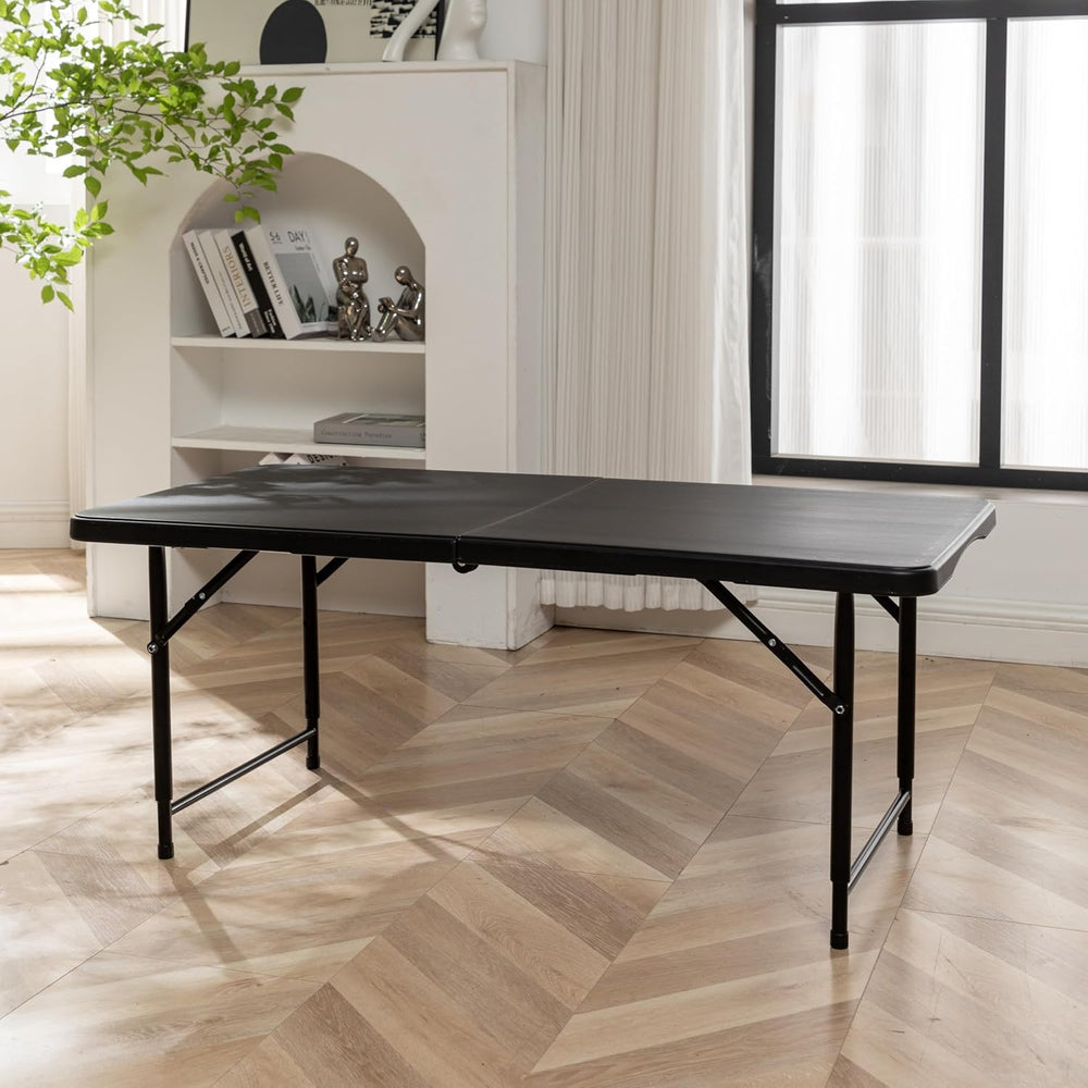 BTEXPERT 4 Foot Fold-in-Half Folding Utility Table, Height Adjustable Portabl...