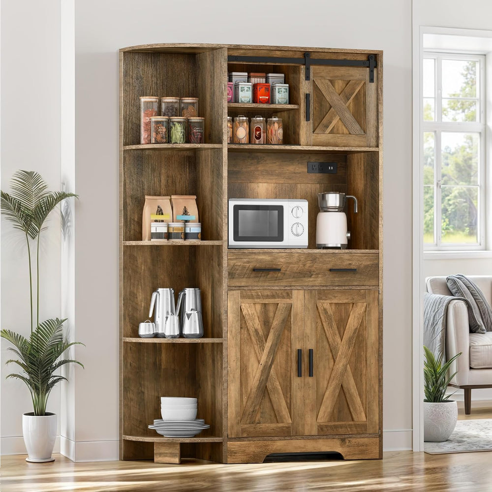 DWVO Kitchen Pantry Cabinet with Power Outlet, 67" Tall Farmhouse Pantry...