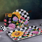 LEHAHA Rectangular Melamine Sunflower Serving Tray, 2-Piece Hydrangea Serving Platter Set, 17.5" x 10" Colorful Trays/Platters Sets for Outdoor and Indoor Dining and Entertaining Parties,Black Plaid