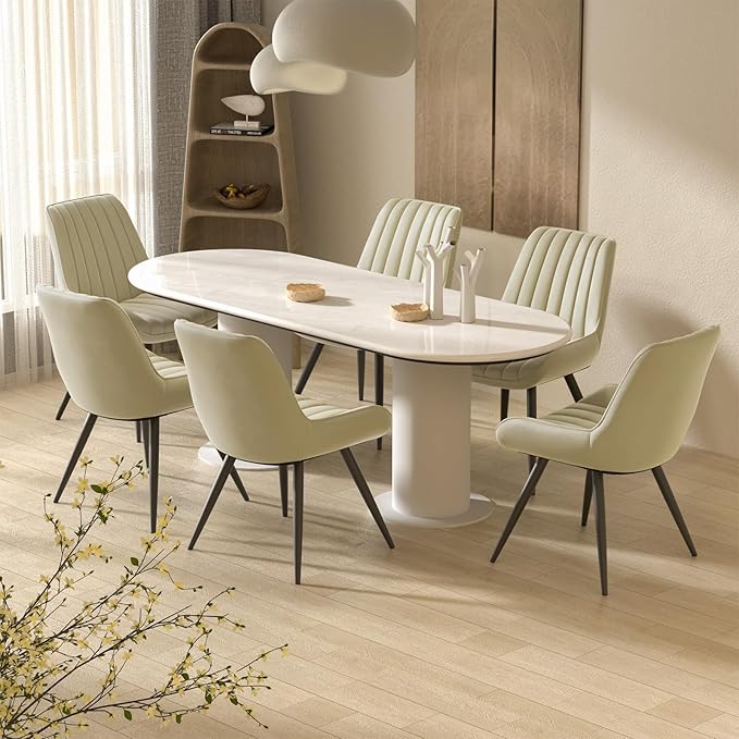 Nalupatio Modern Dining Chairs Set of 6, Cushinoned Fabric Dining Room Chairs with Soft Back, Upholstered Comfy Side Chairs with Metal Legs for Kitchen, Khaki