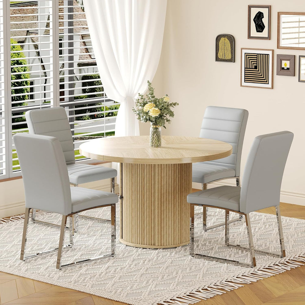 Modern Dining Chairs Set of 6, Grey Faux Leather Kitchen Chairs, Upholstered ...