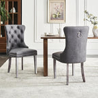 Kiztir Leather Dining Chairs Set of 2, Upholstered Dining Chair with Nailhead Trim and Solid Wood Legs, Luxury Wingback Dining Side Chair for Living Room, Bedroom, Kitchen (Grey)