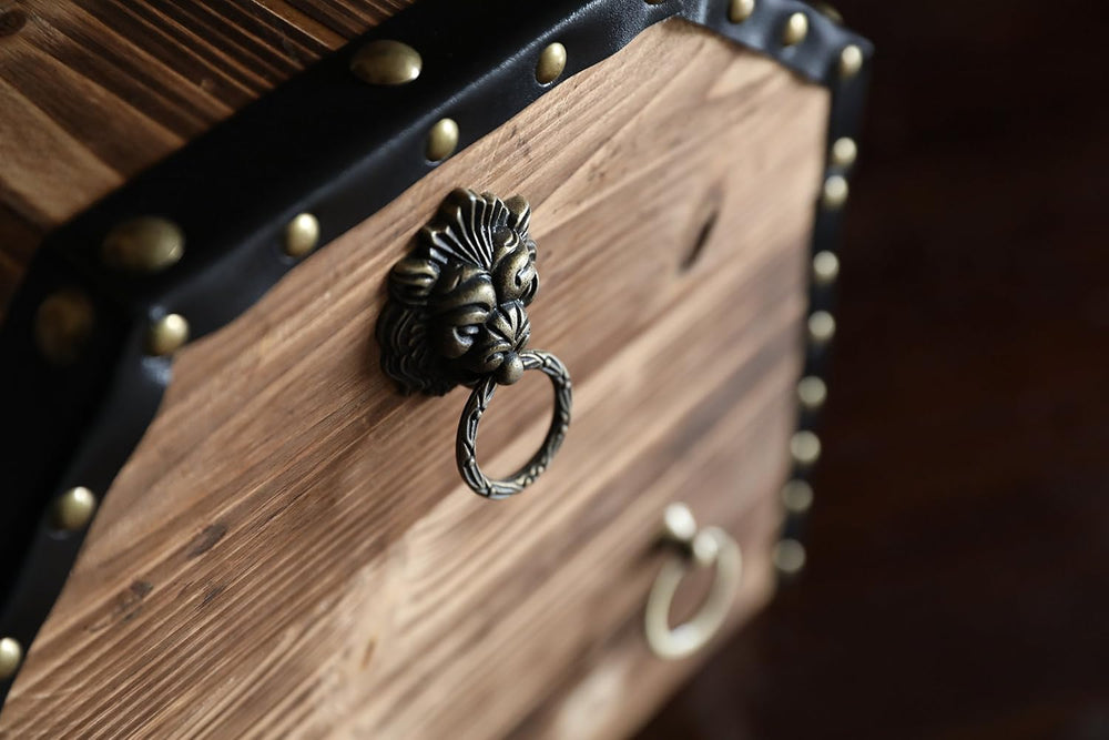 Vintiquewise Wooden Treasure Chest Trunk Vintage-Style Storage Box with Leath...