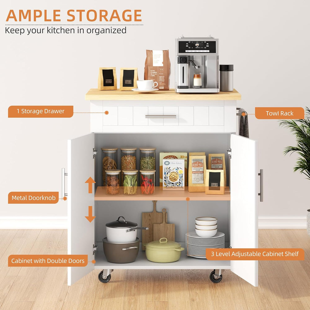 Shintenchi Kitchen Island cart with Storage, Portable Bar Cabinet on Wheels, ...