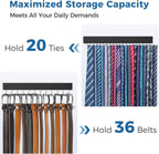 Tie and Belt Rack Wall Mount 2 Pack, Max 20 Tie Storage & 36 Belt Organizer, 180° Rotating Space Saving Tie Holder Belt Hanger for Closet Wall Mounted