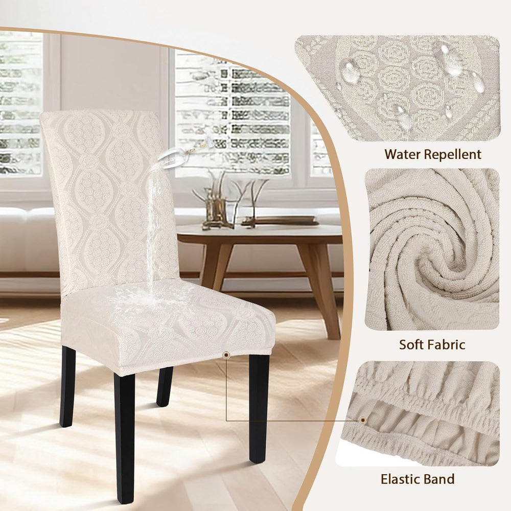 Water Repellent Dining Room Chair Cover,6 Pack,Beige Flower Pattern
