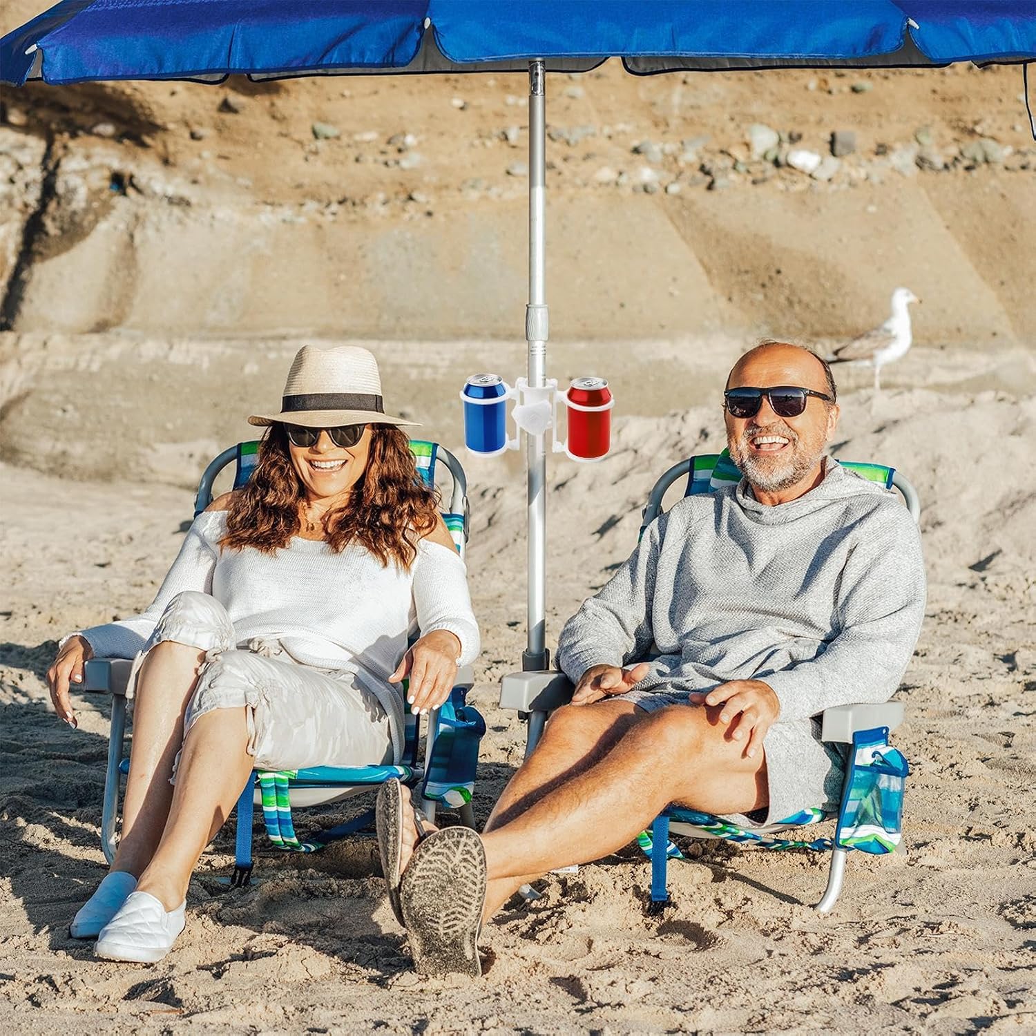 Beach Umbrella Drink Holder - Garden Parasol Cup Stand, Waterproof Bottle Organizer | Lawn Pole Accessory for Camping Picnic Relaxation Family Gathering Park Travel Holiday Seaside Trip Outdoor