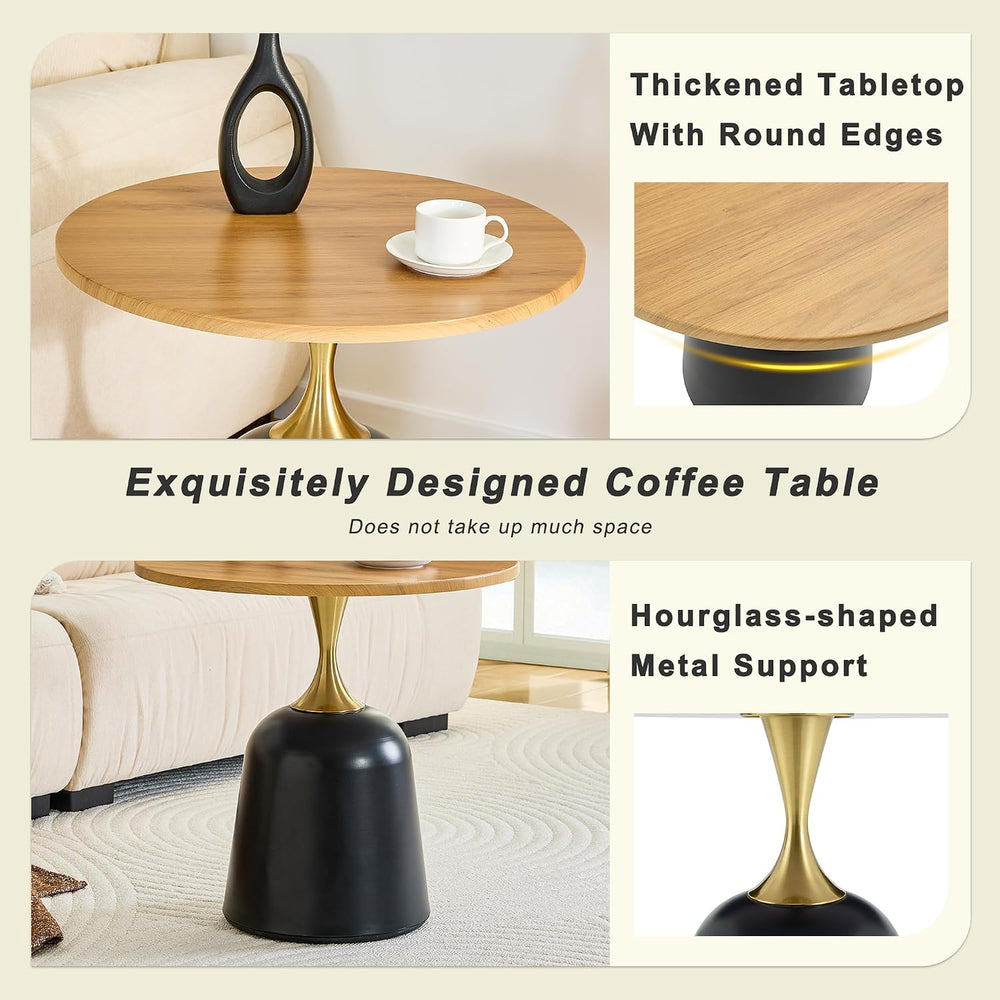 Modern 23.6" Round End Table, Wood Grain Side Table with Heavy-Duty Meta...
