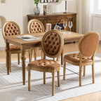 French Country Dining Chairs Set of 4, Caramel Kitchen & Dining Room Chairs, Faux Leather Kitchen Chairs, Tufted Upholstered, Wood Legs, Sillas De Comedor (PU, Amber, 4Pcs)