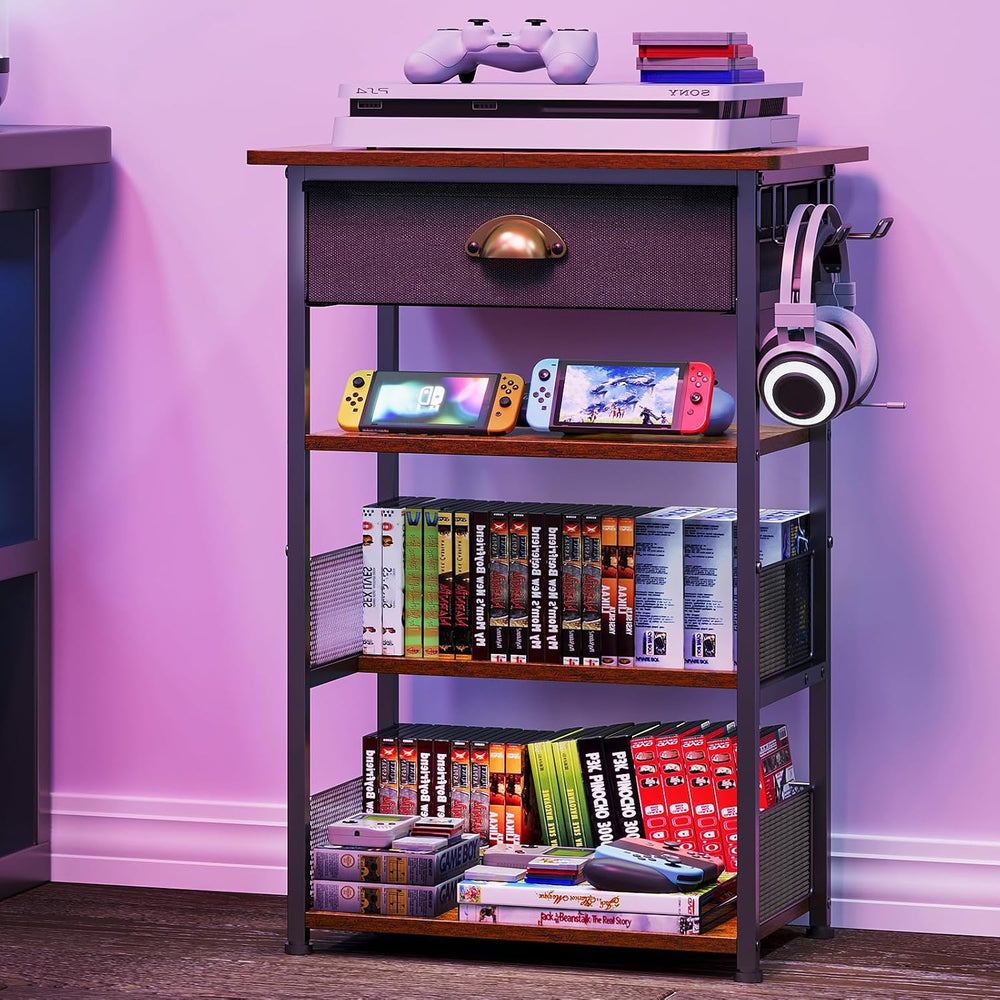 Hongtamoya 4-Tier AV Media Stand with Drawer, Gaming Console Shelf | Audio Ra...
