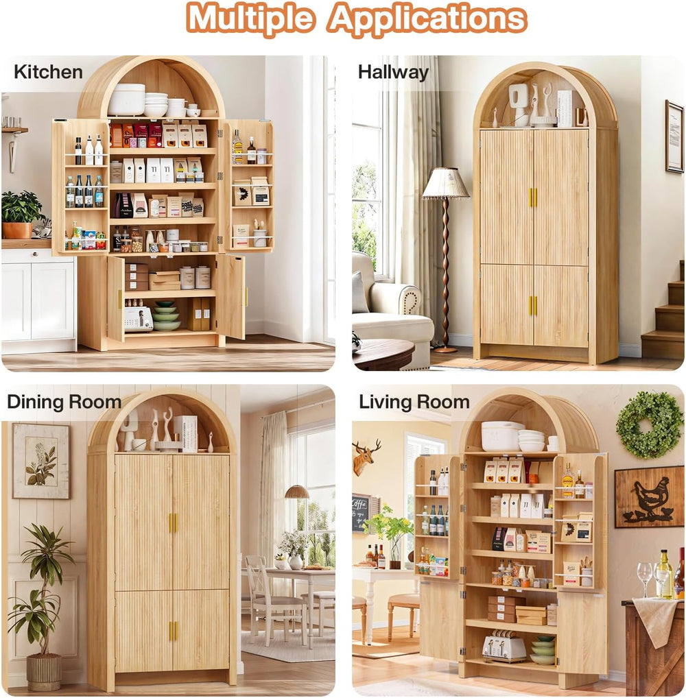 PRETZI Fluted Arched Cabinet with Doors, 71" Tall Kitchen Pantry Storage...