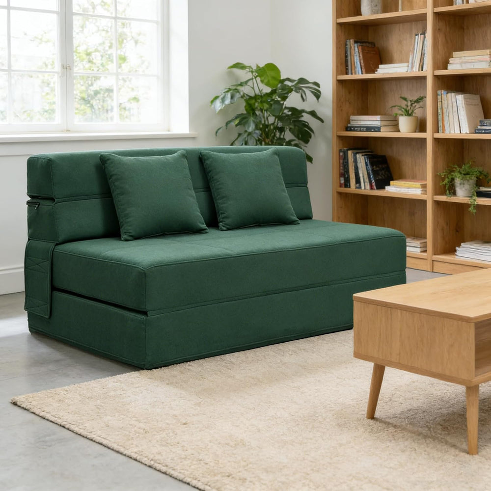 Folding Sofa Bed, Fold Out Couch Memory Foam Sleeper Chair with 2 Pillows | Q...