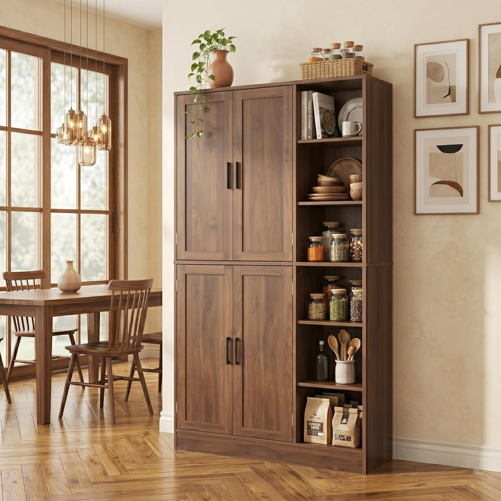 holzart 63" Tall Kitchen Pantry Cabinet, Freestanding Dining Room Storag...