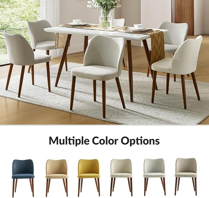 Dining Chairs Set of 6, Upholstered Kitchen Dining Room Chair Set Morden Accent Side Dinner Chair with Curved Padded Back Wood Legs for Restaurant/Cafe, Grey