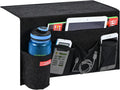Linen 5 Pockets Bedside Caddy, Bedside Storage Organizer with Water Bottle Holder for Magazine, Remotes, Phone (Black)