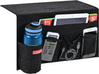 Linen 5 Pockets Bedside Caddy, Bedside Storage Organizer with Water Bottle Holder for Magazine, Remotes, Phone (Black)