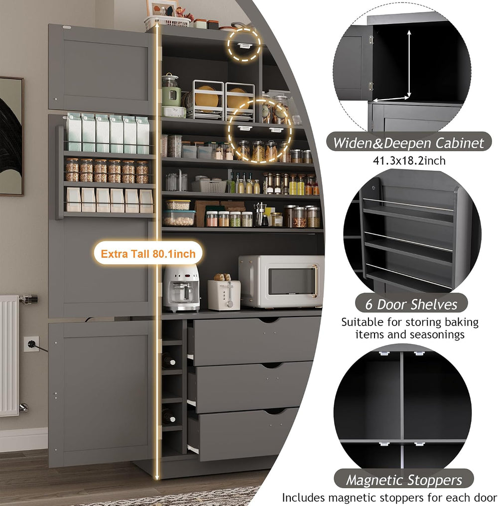 Merax Kitchen Pantry Storage Cabinet, Freestanding Buffet Cabinet with Microw...