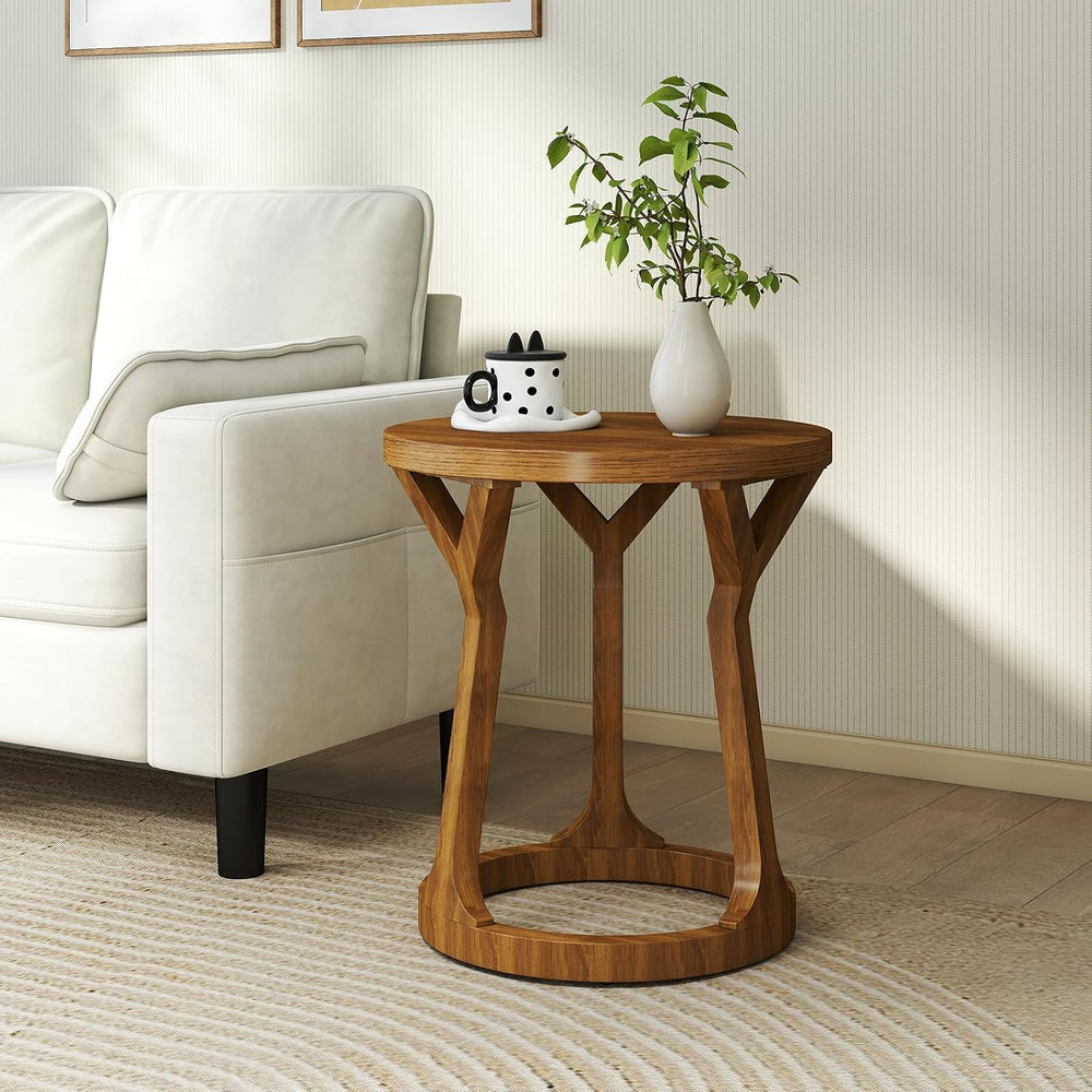 Round Side Table, Farmhouse End Table for Small Spaces, Accent Table for Livi...
