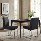 CIMOTA Black Modern Dining Chairs Set of 2, Upholstered Dining Room Chairs Armless Guest Side Chair with Chrome Base for Dining Room/Kitchen, Charcoal Black, 2PCS