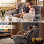 Oversized Fabric Reclining Loveseat Sofa for Living Room with Cup Holders | 2-seat recliner sofa with side pockets, padded seats and adjustable footrests for home theater, family room and relaxation