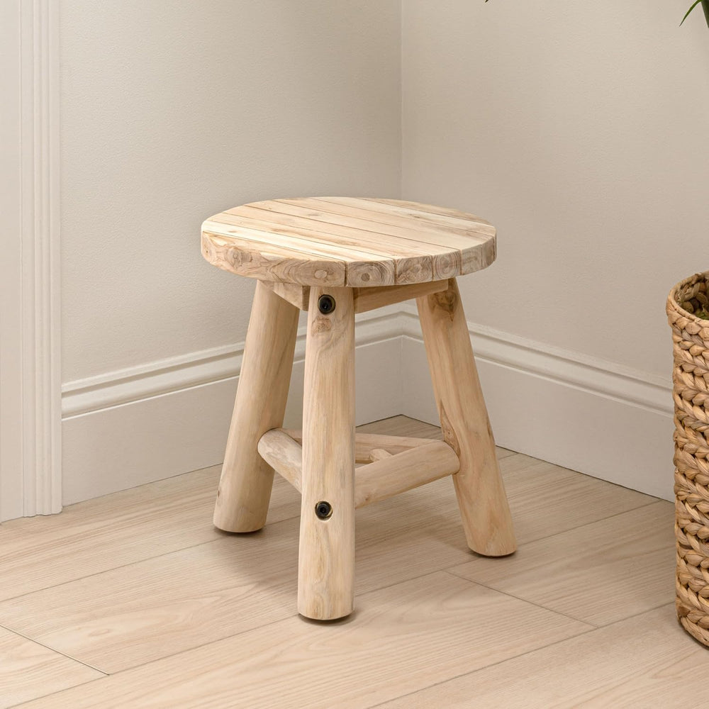 JONATHAN Y Finesse Handcrafted Solid Teak Wood Accent Stool, 14" Rustic ...