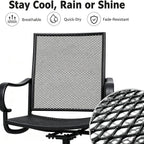 Outdoor 360° Swivel Rocking Chairs Set of 2, All Iron Mesh Patio Rocker Chairs, Electroplated Anti-Rust Heavy Duty Metal Swivel Dining Chairs with Curved Armrest for Porch, Deck, Backyard, Garden