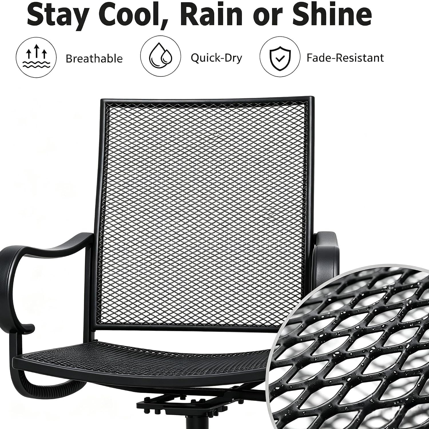 Outdoor 360° Swivel Rocking Chairs Set of 2, All Iron Mesh Patio Rocker Chairs, Electroplated Anti-Rust Heavy Duty Metal Swivel Dining Chairs with Curved Armrest for Porch, Deck, Backyard, Garden
