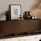 HOMPUS 3 Pieces Sideboard Buffet Cabinet, 32" Accent Cabinet with Doors & Shelves, Storage Cabinet with Honeycomb Pattern Doors, Modern Console Table for Kitchen, Living Room, Easy Assemble,Walnut