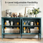 RoyalCraft 59" Buffet Cabinet with Storage, Vintage Sideboard with Adjustable Shelves & Carved Handle, Mid Century Modern Painted Credenza Coffee Bar for Kitchen, Dining Room, Turquoise Blue