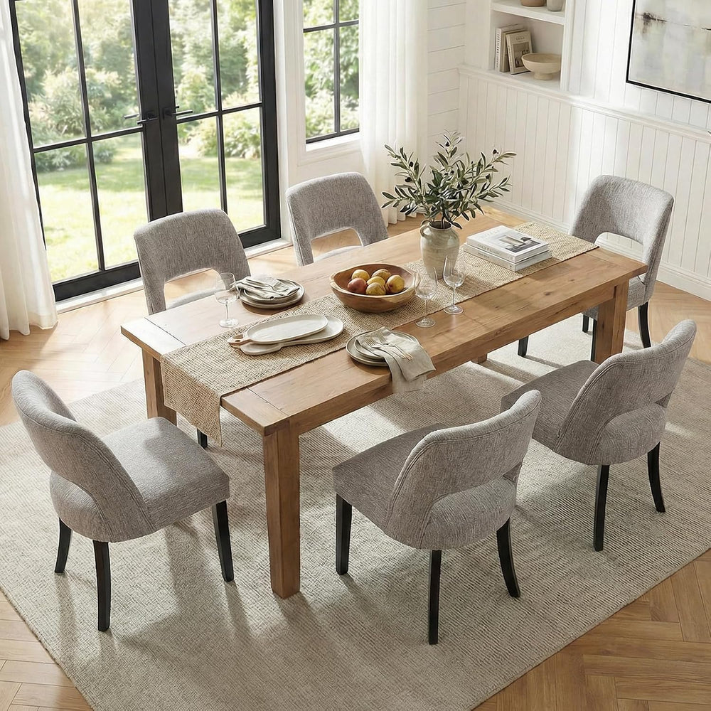 keoni Wooden Dining Chairs Set of 6, Mid Century Modern Upholstered Dining Ro...