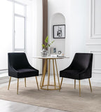 Modern Velvet Dining Chairs Set of 2, Contemporary Upholstered Furniture Collection with Polished Gold Metal Legs, Elegant Accent Chairs for Kitchen Living Room(Black)