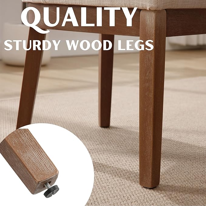 Modern Dining Chairs Set of 6, Comfortable Dining Room Chairs with Back, Linen Fabric Upholstered Kitchen Side Chairs with Wood Legs for Living Room, Beige
