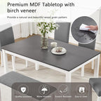 KEIKI 6-Piece Standard Height Dining Table Set with Rectangular Table, 4 Upholstered Curved Backrset Chair, Bench, for 6 Person, Modern Table Set, Easy Assembly, for Kitchen, Dining Room, White+Gray