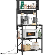Bestier Bakers Rack with Power Outlet, Coffee Bar Table with Storage 5 Tiers, Standing Microwave Stand with 8 S-Shaped Hooks, Kitchen Storage Shelf Rack for Spices | Standing Microwave Stand with 8 S-Shaped Hooks, Kitchen Storage Shelf Rack for Spices