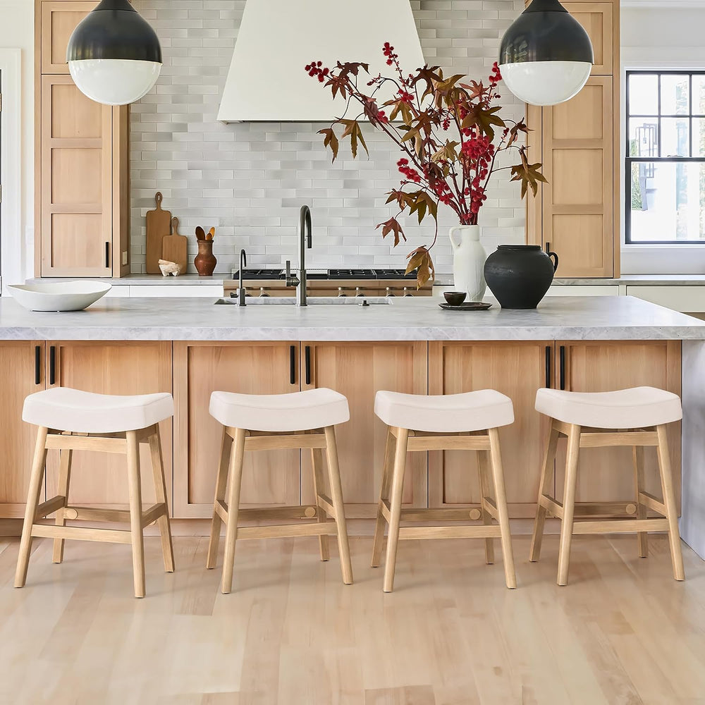 Cozyman Bar Stools Set of 2, Barstools with Sturdy Wood Legs, Saddle Seat Cou...